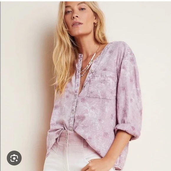 Anthropologie Tops - Anthropologie Pilcro Whitney Embroidered Trapeze Buttondown Lilac Size Small